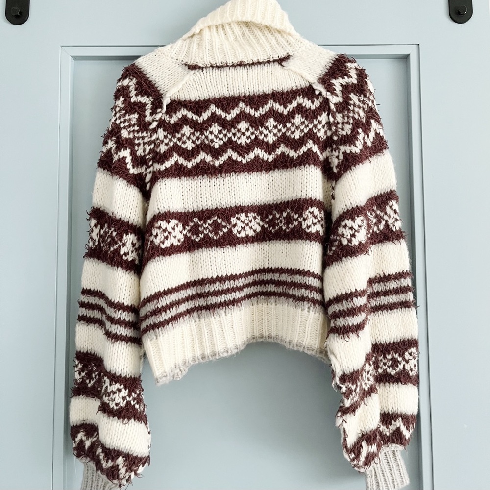 NWT Free People Check Me Out Pullover Sweater in Winter Fog Combo - Picture 2 of 7